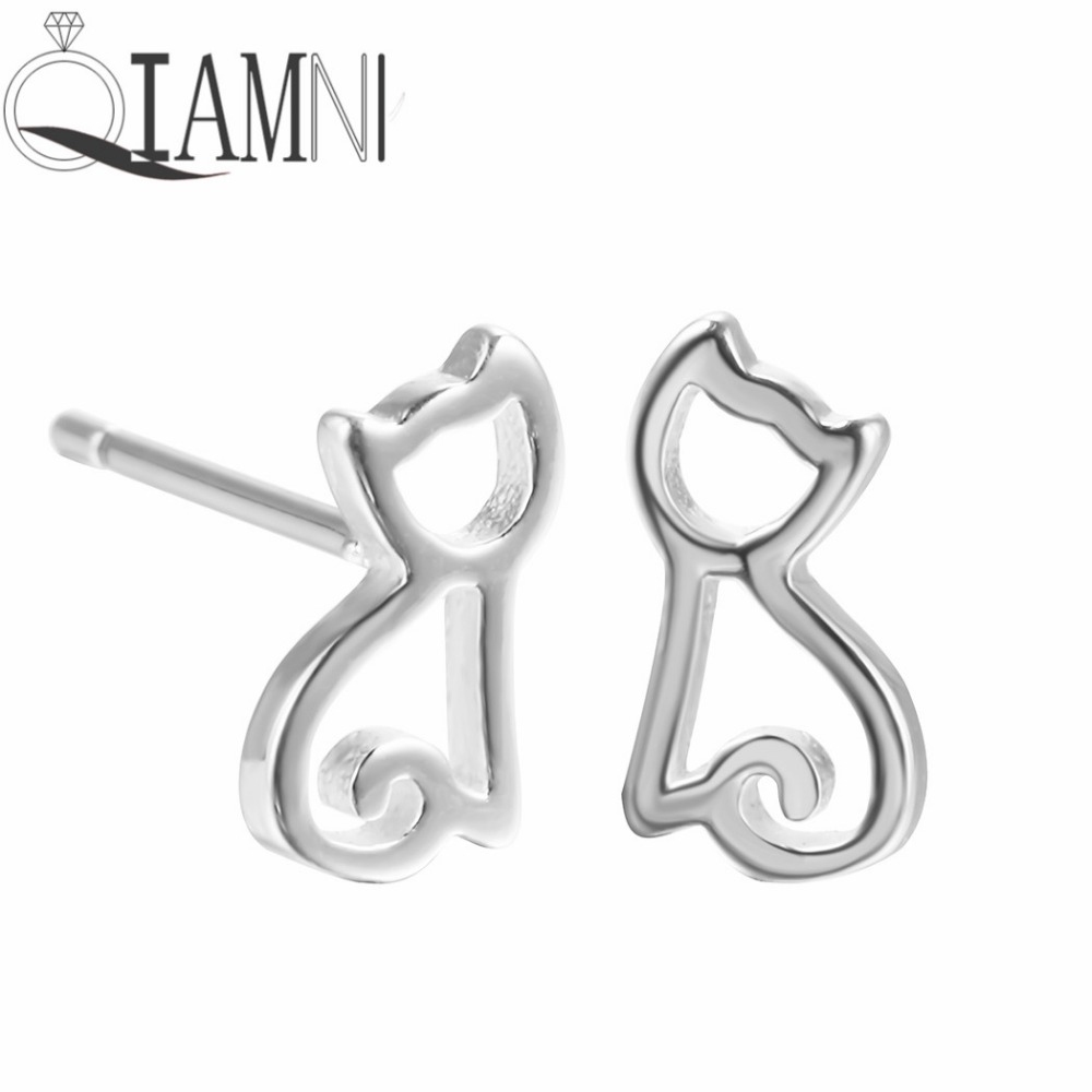 【Happy LifeStore】QIAMNI Lovely Cartoon Animal Cat Stud for Girls Birthday Gifts Pet Lover Pendientes Brincos Dropshipping