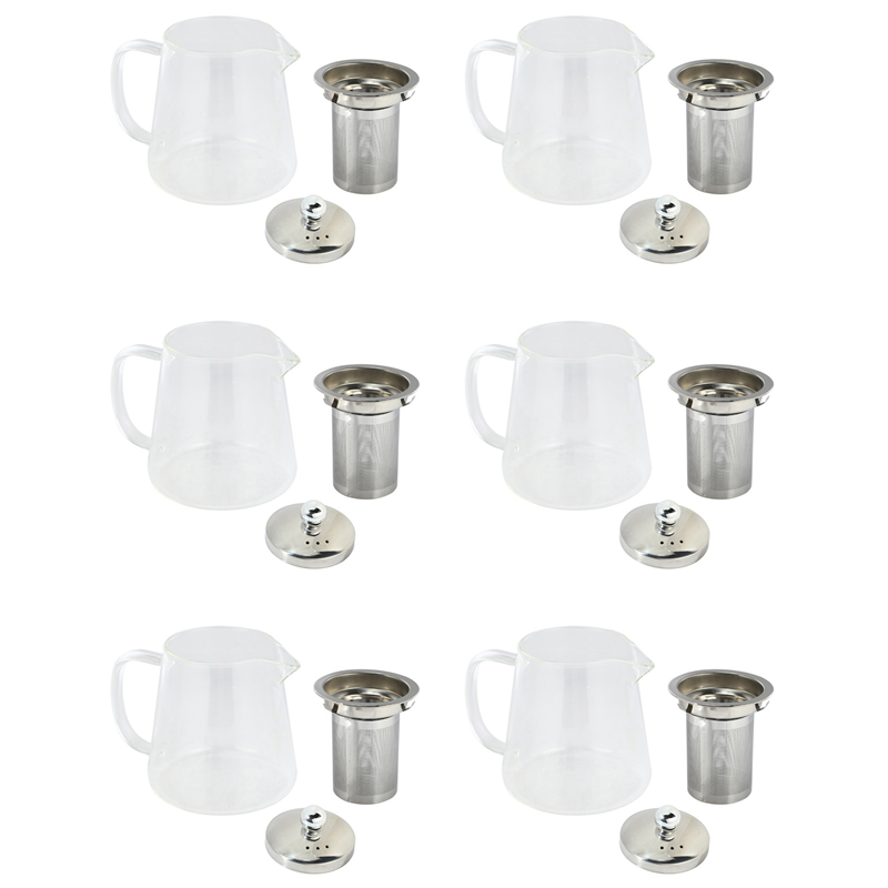 6X 5Sizes Good Clear Borosilicate Glass Teapot with 304 Stainless Steel Infuser Strainer Heat Coffee Tea Pot Tool 380Ml