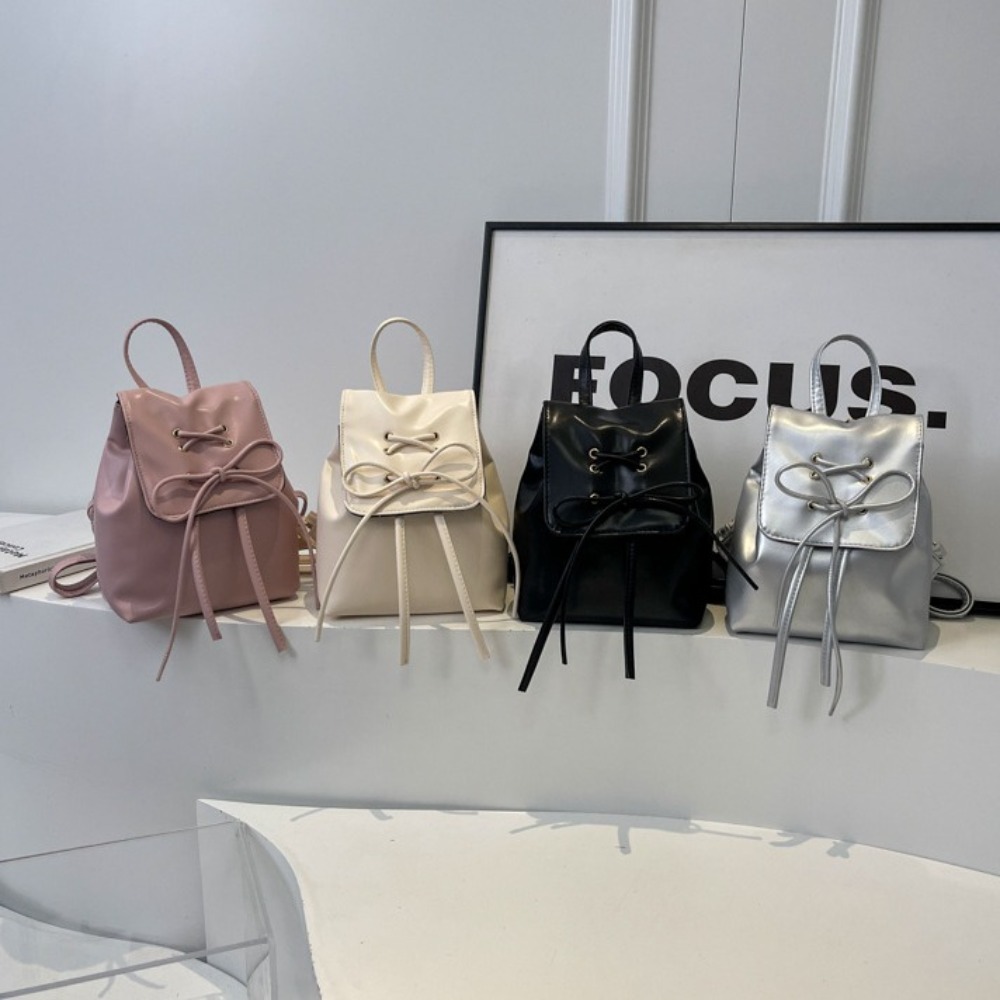 High Quality Preppy PU Bowknot Backpack Sweet Solid Color School Bag Simple Casual Students Backpack Outdoor