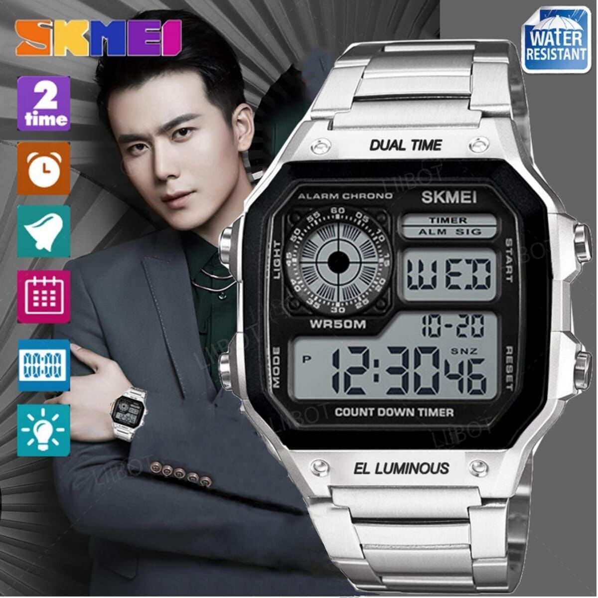 SKMEI 1335 Double Time Digital Chronograph Watch For Men - Black/Silver
