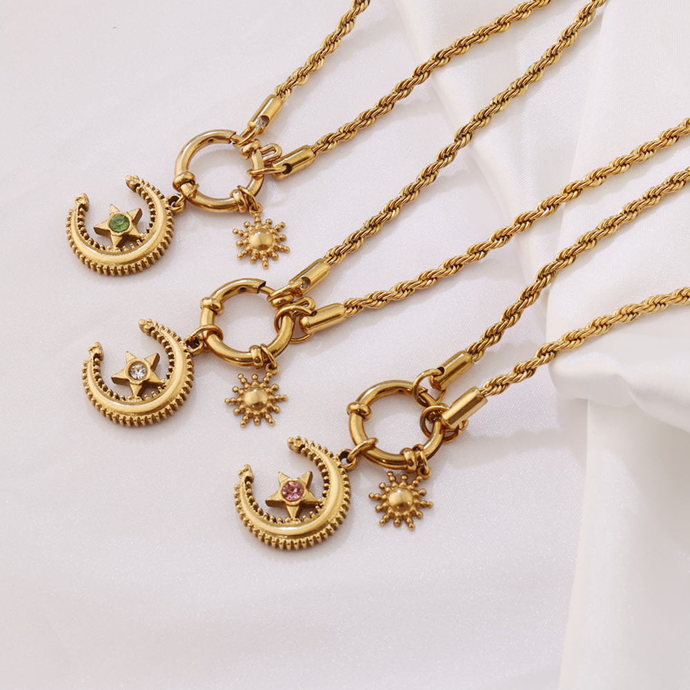 NEW jewelry necklace hanging clover necklace fatima lock key stainless steel 316 charm carabiner ladies men's moon pendant gift