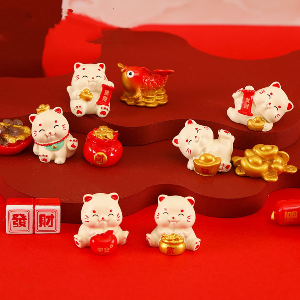 Cute Resin Mini Lucky Cat Ornaments Fortune Creative Fortune Cat Crafts Miniature Decoration Home Decor