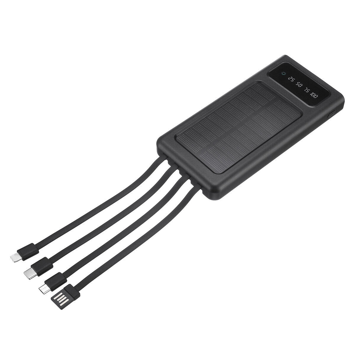 10000mAh Solar Power Bank Built In 4 Cables Portable Charger W Dual LED Flash