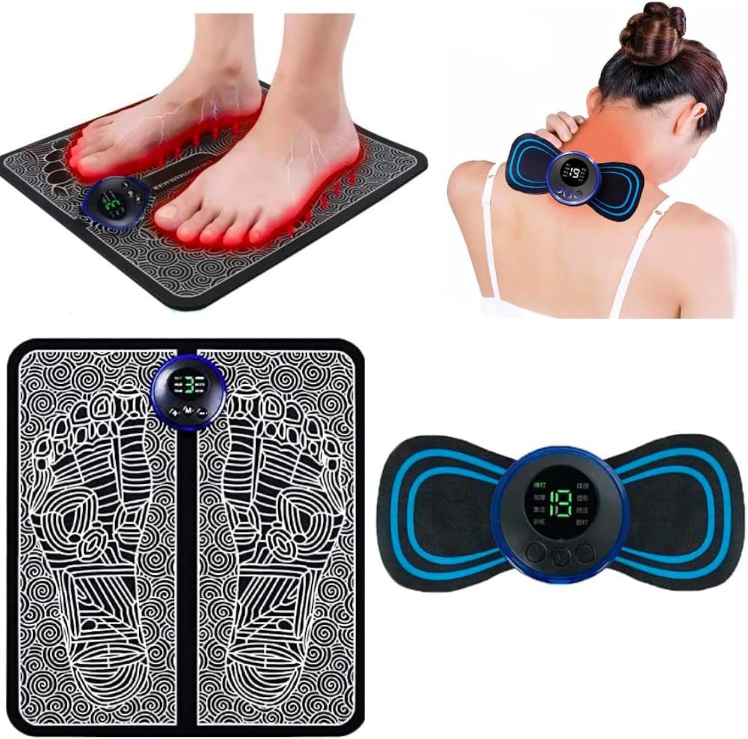 FOOT Massager Mat | Cervical mini Combo Set | Muscle Simulated Pain Relief Wireless Electric EMS Massage Machine | Rechargeable Portable Folding Automatic for Legs, Body, Hand, Foot & body Massage