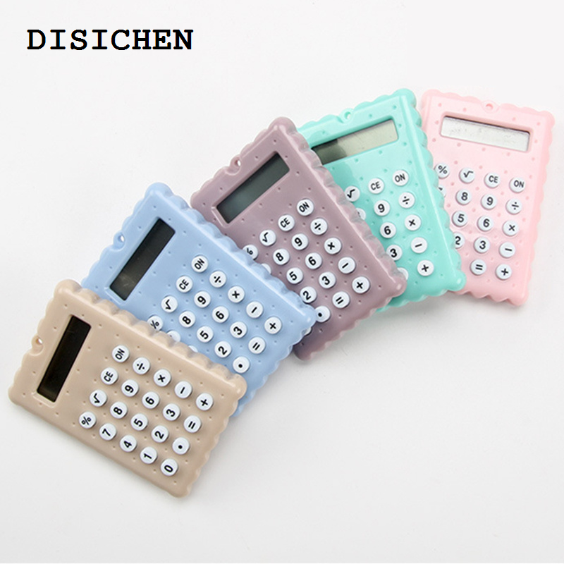 DISICHEN Original Mini Digit Calculator Portable Kawaii Pocket Square Cute Biscuit Shape Display Candy Color Cartoon Creative Office Supplies