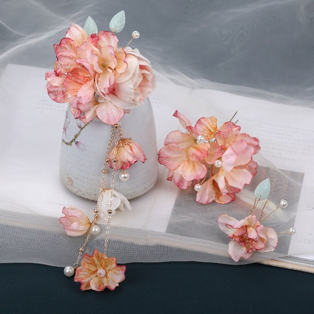 Charming Artificial Flower Floral Hairpin Forks U-shaped Vinatge Hanfu Hair Accessories Multicolor Chinese Style Hair Clip Fork Women