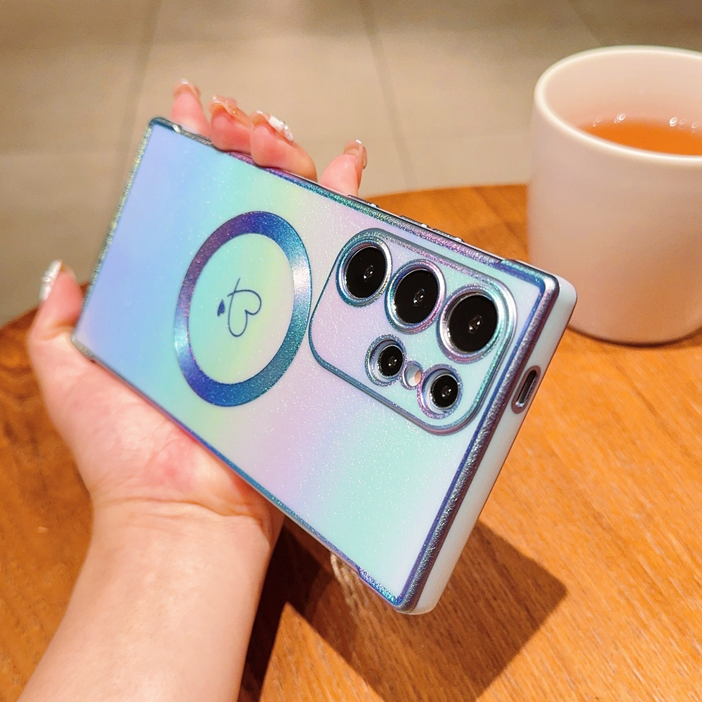 HODON Gradient Colorful Love Heart Magnetic Phone Case for Samsung Galaxy S21 S22 S23 S24 S25 Ultra Plus S20 FE S21 FE S23 FE Cases Electroplating Shockproof Silicone Cover