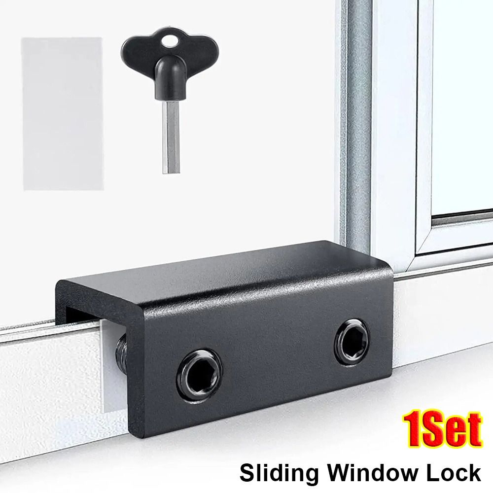 1Pcs New Adjustable Sliding Window Lock Aluminum Alloy No-Drill Install Window Stoppers with Key Wrench Anti-theft Limiter Child Protection