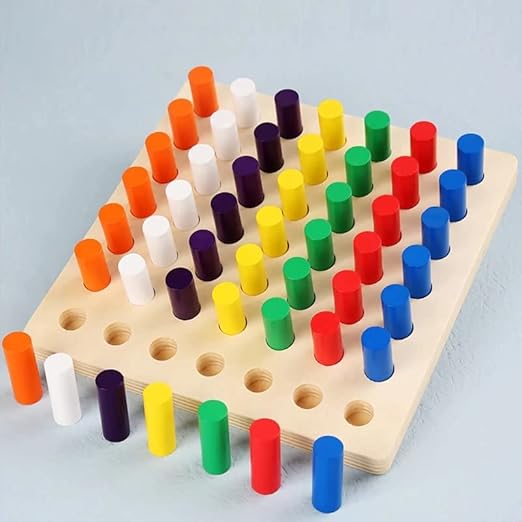 Educational Colour Cognition Sorting & Stacking Wooden Peg Board Block Toys for 3+ Children (21 x 21 x 1.5 cm, Multicolour) Peg board
