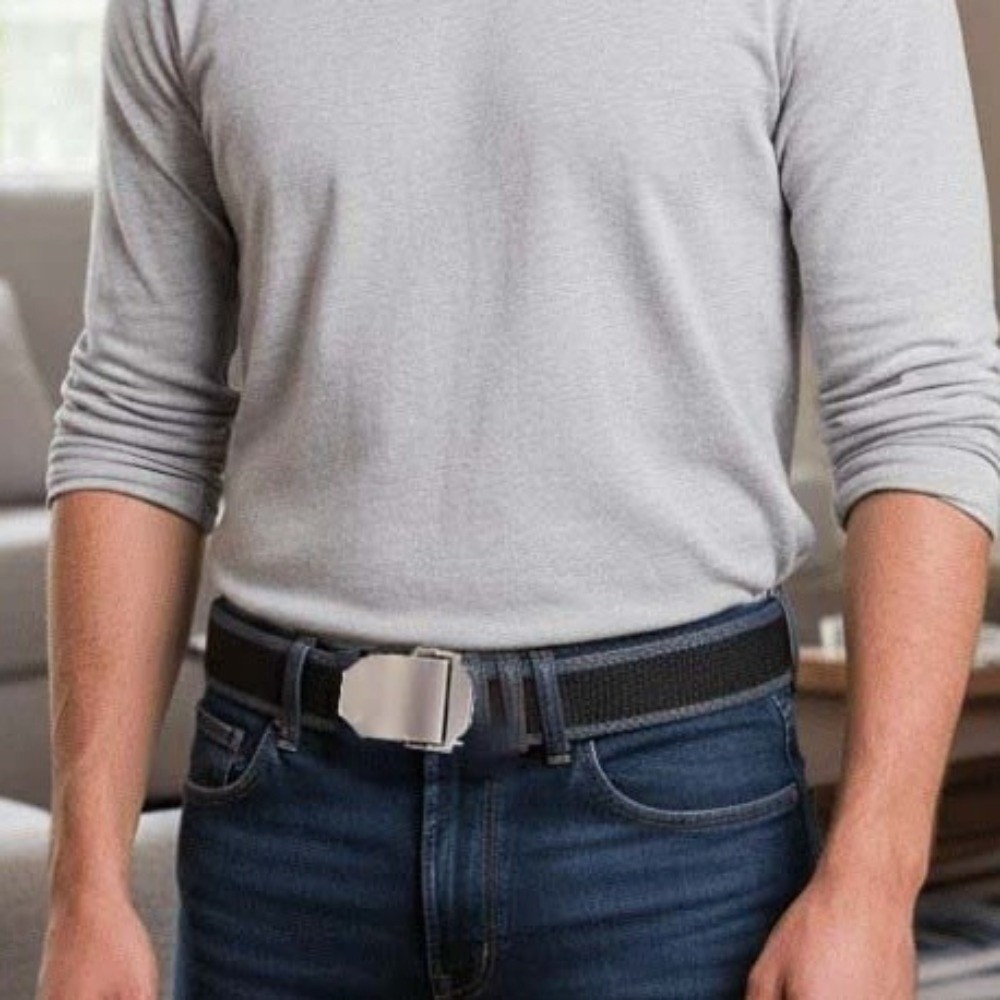 Contrast Color Adjustable Men Weaving Belt Alloy Texture Canvas Waistband Solid Color Durable Sturdy Cloth Belt Ornament