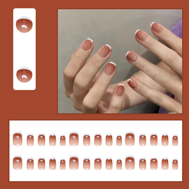 24Pcs White Edge Fake Nails with Glue DIY Art Design False Nails Stylish Pattern Artificial Nails