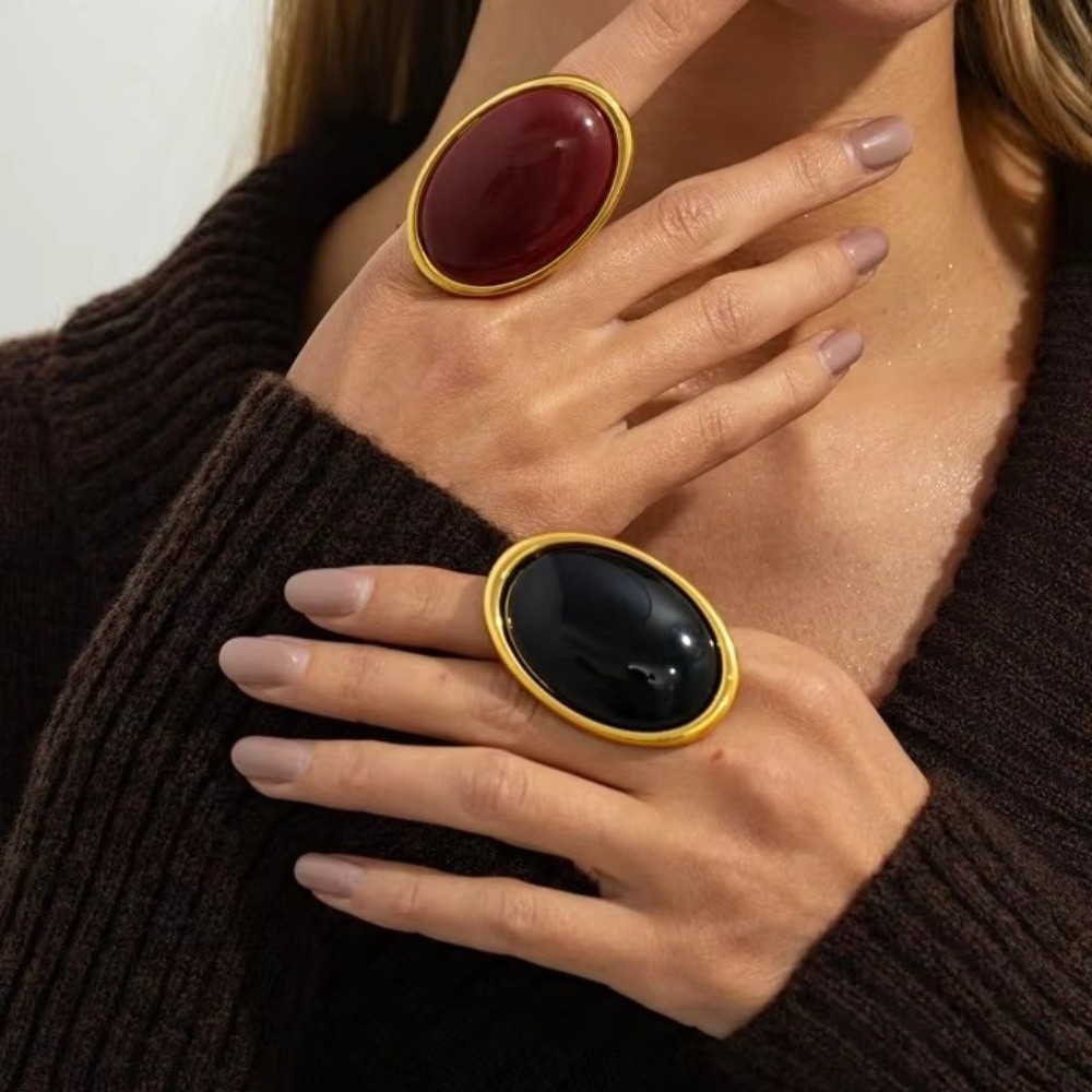Creative Simple Resin Oval Earrings High-end Jewelry Color Oval Resin Finger Ring Vintage Elegant Style Light Retro Earrings Party