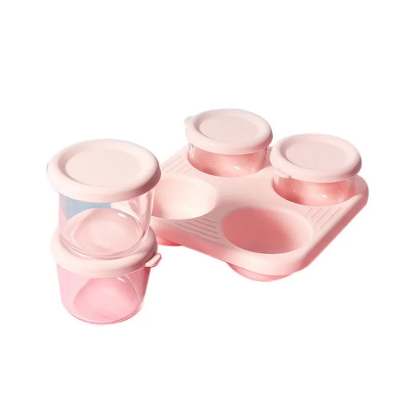 FORIDE 4Pcs 2Oz Baby Infant Glass Breast Milk Freezer Microwave Complementary Food Storage Containers Fruit Snack Box Kids