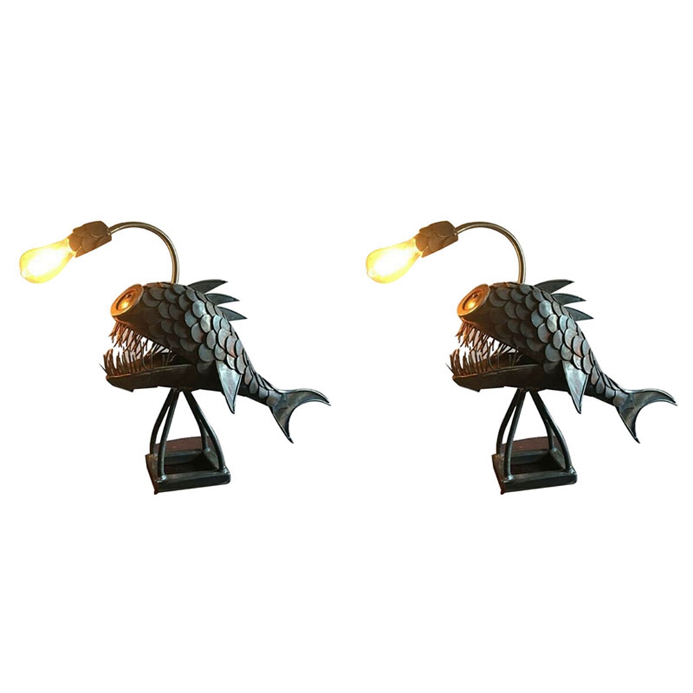 ARELENE 2X Angler Fish Lamp USB Rechargeable Desktop Metal Light Handmade Craft Room Decoration Small