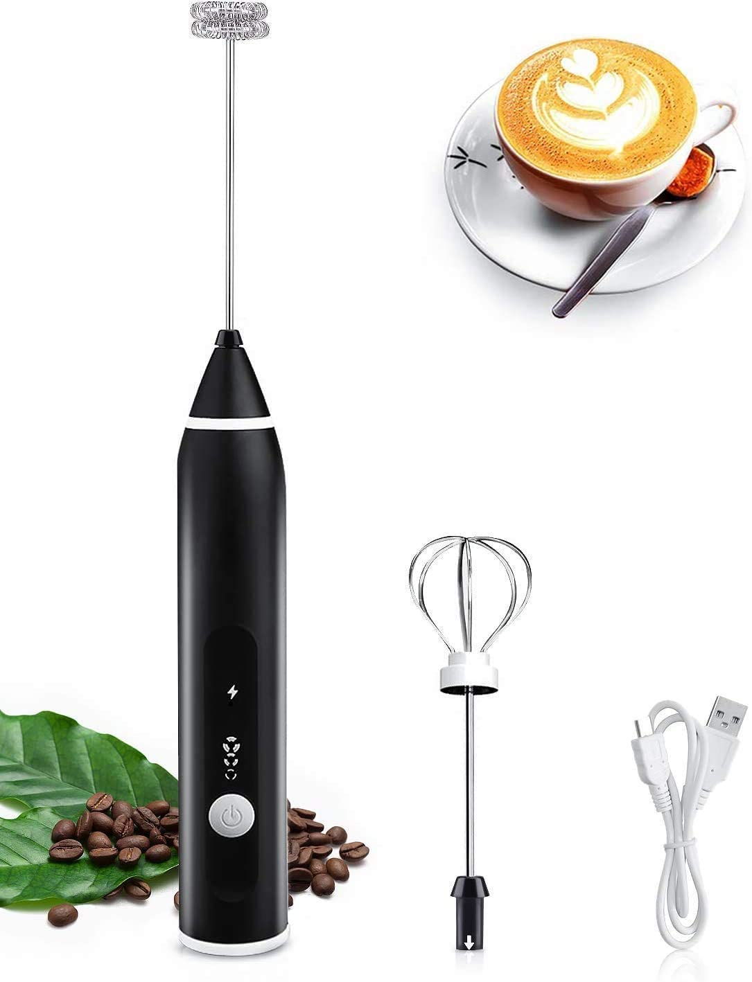 Electric USB Rechargeable Hand Mixer Milk Foamer With 2 Stainless Steel Whisks