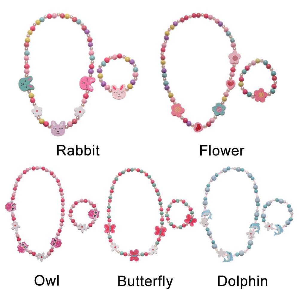 1 Set Cartoon Kids DIY Accessories Children Birthday Gifts Butterflies Flowers Baby Handmade Necklace Girl Beads Toys Necklace+Bracelet