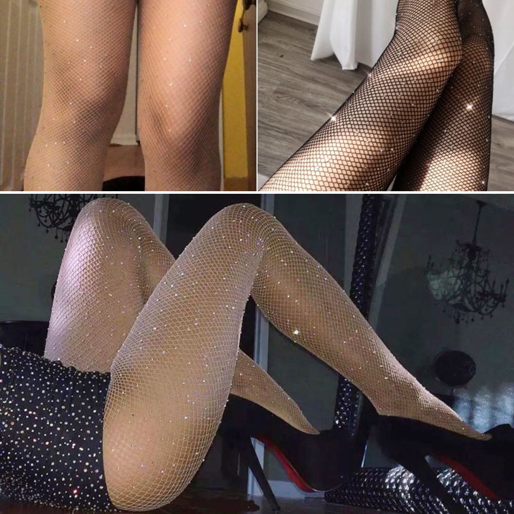 Glitter ladies shiny crystal mesh open crotch skinny stockings pantyhose