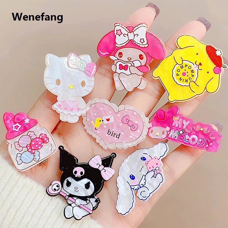 Wenefang MINISO Sanrio Kuromi HairClips Hello Kitty Accessories Cartoon Cinnamoroll High Quality Barrettes Hair Kawaii Hairpins Cute Girl Heart Gift