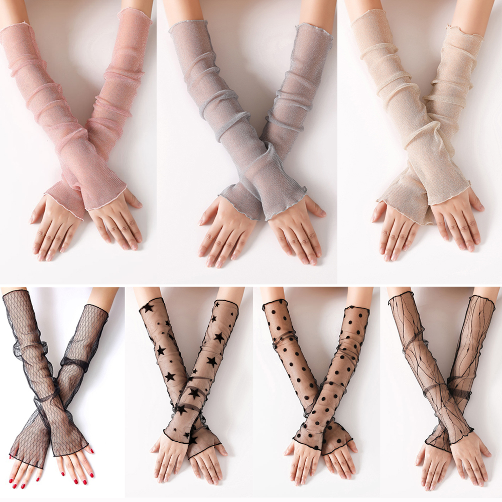 Summer UV Breathable Thin Sunscreen Long-Sleeved Sun Protection Sleeves Mesh Lace Gloves Driving Gloves