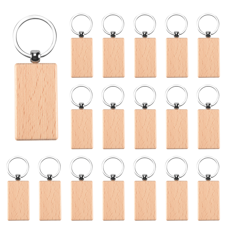 20Pcs Blank Wooden Key Chain Diy Wood Keychains Yellow Oval