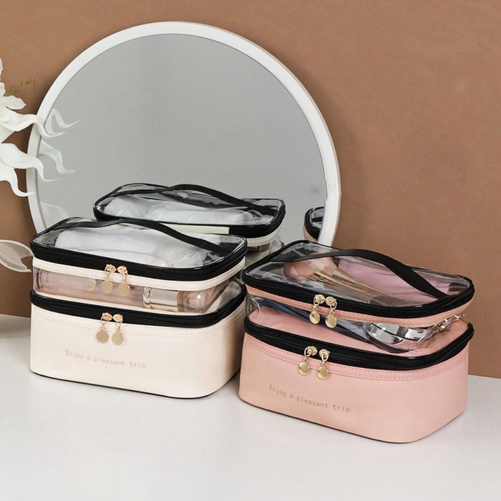 Portable PU toiletries bag, transparent waterproof toiletries storage bag, bathroom hook toiletries bag