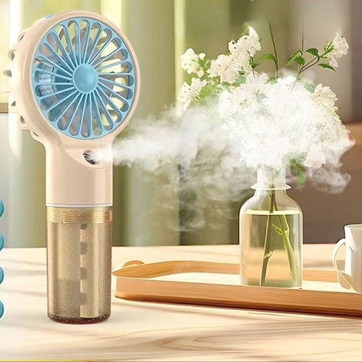 2 in 1 Portable Mini Humidity Fan With Water Humidity Noiseless Hand Fan Lightweight Portable Handheld Cooling Fan USB Rechargeable Fan For Kids,Adults, Home, Outdoor