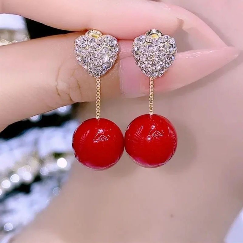 Enacolor Korean Luxury Zircon Pearl Love Heart Earrings for Dangle Accessories Fashion Girl New 2024