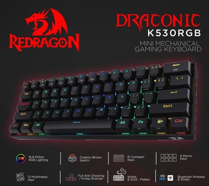 Redragon K530 Draconic 60% RGB Wireless Keyboard