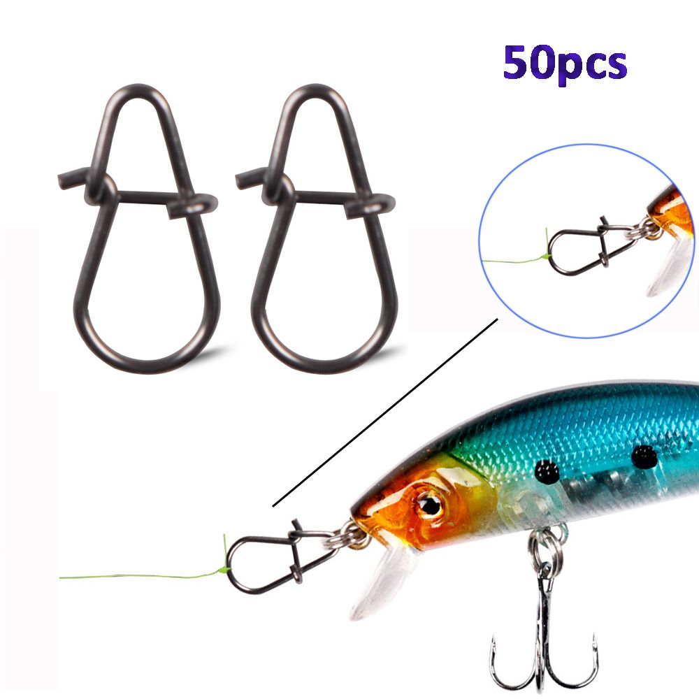 Durable 50pcs Fish Hook Stainless Steel Swivel Solid Rings Fishing Accessories Pins Safety Snaps Lure Connector Fast Clip Lock
