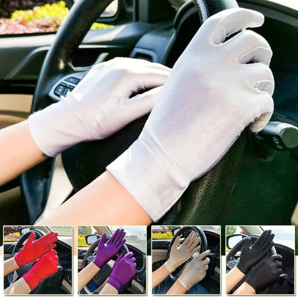 1Pair New Women Thin Stretch Gloves Pure Color Etiquette Driving Short Gloves Non-Slip Breathable Sun Protection Gloves Summer