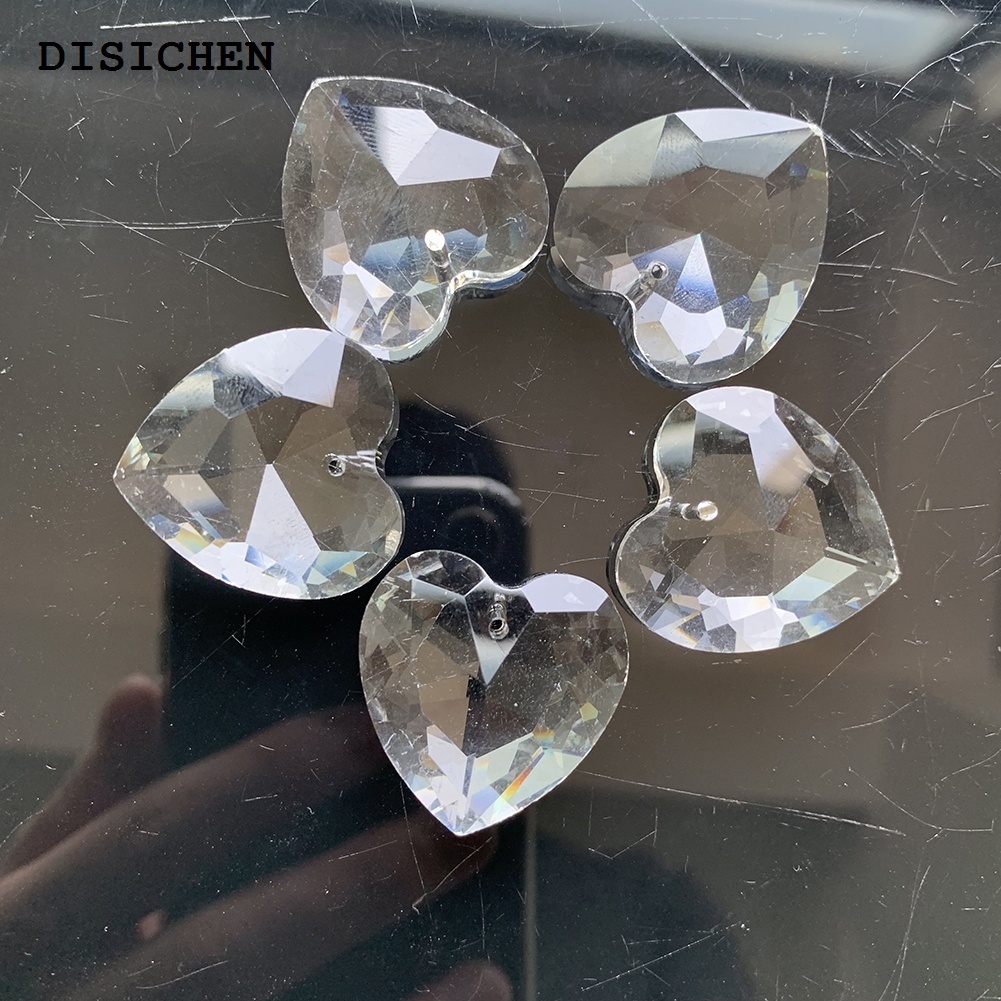 DISICHEN Hot Selling 5Pc Clear Love Heart Faceted Glass Art Crystal Lamp Part Chandelier Prism Charm Pendant 28MM Suncatcher Spacer Beads Mobile