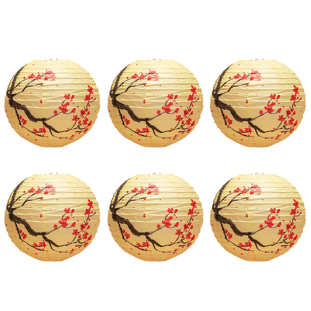 6 Pcs Chinese Paper Lantern, 12 Inch (Plum Without Lamp)