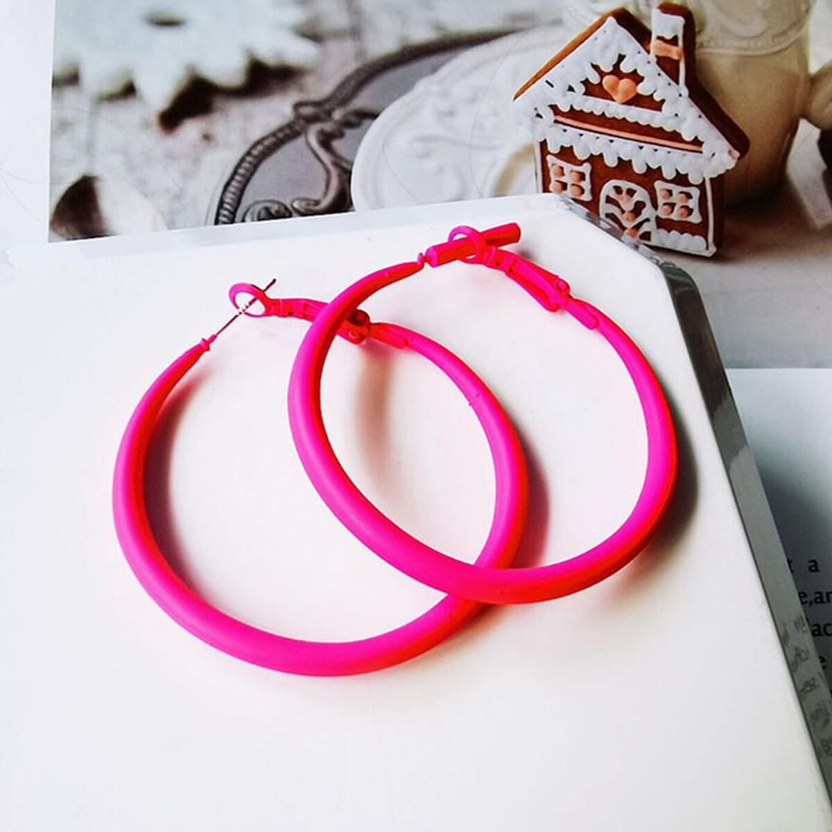 Enacolor Candy Color Personality Exaggeration C Shape Geometry Circle Hoop Earrings for Ins Girl New