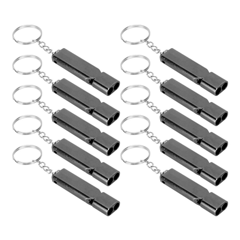 10 Pcs Durable Aluminum Alloy Emergency Survival Whistle 120dB Loud Loud Sound Double Tube Whistle High Frequency Whistle Hiking