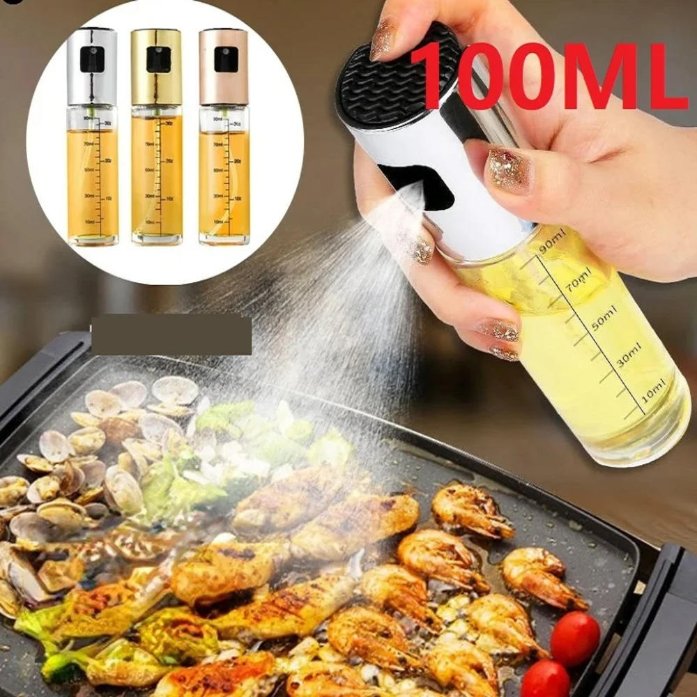 100ML BBQ Spray Bottle Refillable With Scale Fine Mist Oil Sprayer Glass Press Type Seasoning Dispenser for Kitchen Tool Grilling Accessory Dressing Enthusiast Culinary Use Vinegar Applicator