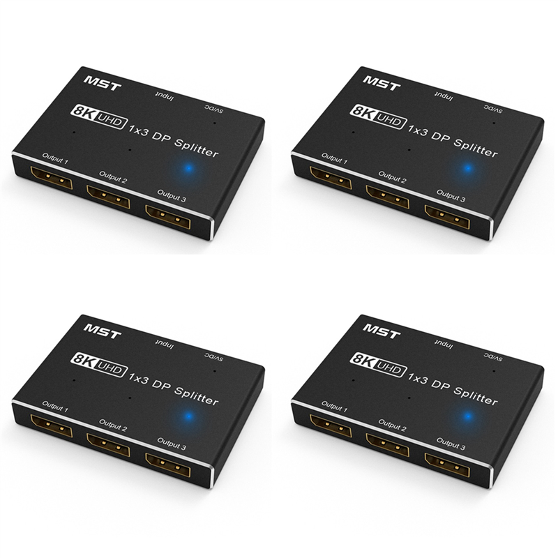 NAMUNY 4X Displayport 8K 1X3 DP Splitter 8K60Hz 4K120Hzz MST Hub Multi Monitor Splitter with Extended Display