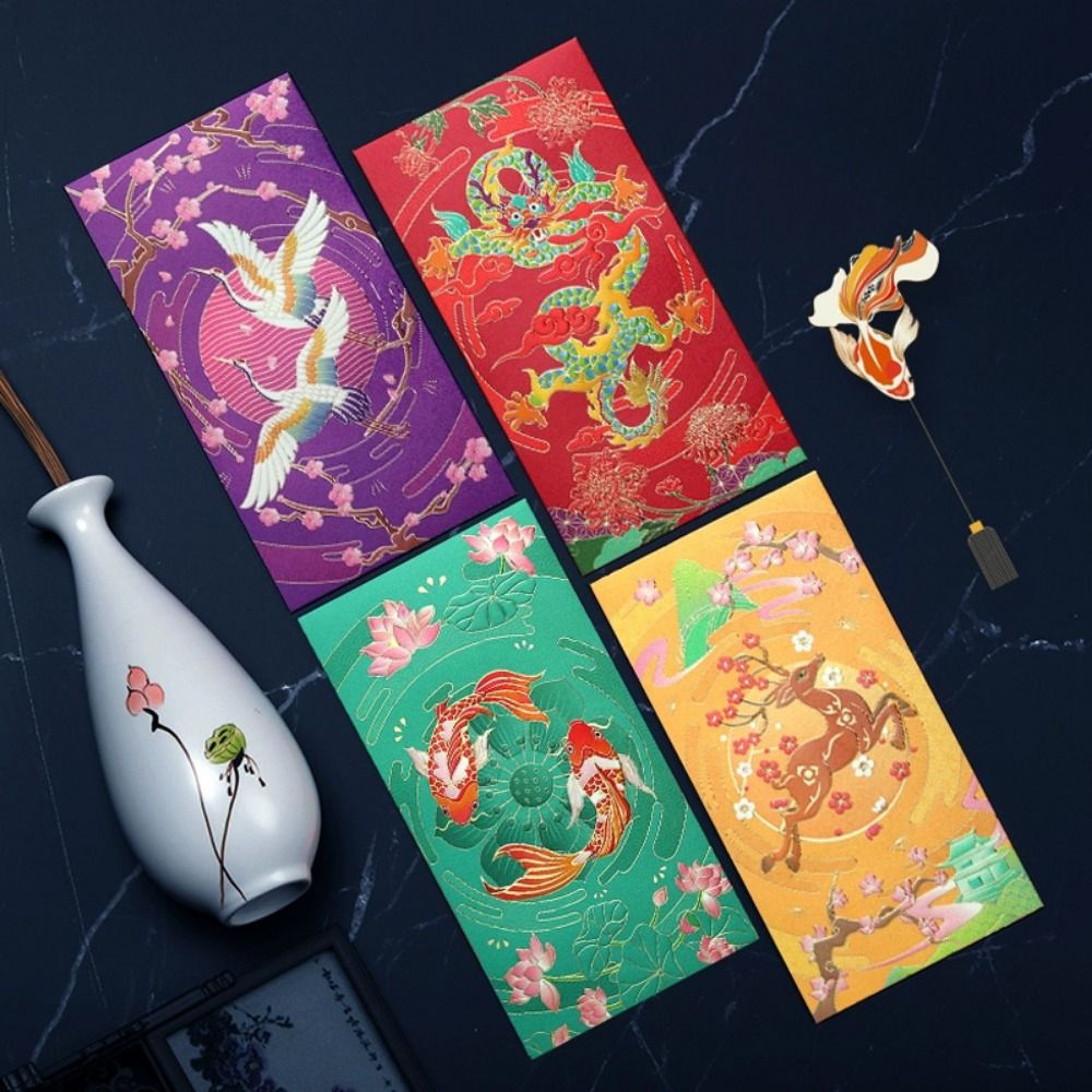 6PCS Cute Multicolor Red Envelope Bag Blessing Cartoon Pattern Red Packet Retro Style Paper Lucky Pocket Chinese New Year