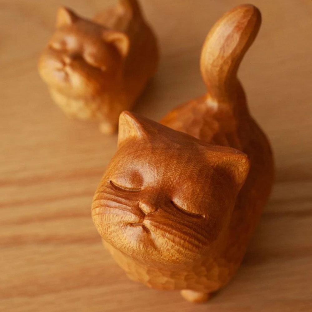 Gift Wooden Wooden Cat Ornament Tiny Cute Small Miniature Desk Animal Decoration Desktop Ornaments Wood Carving Cat