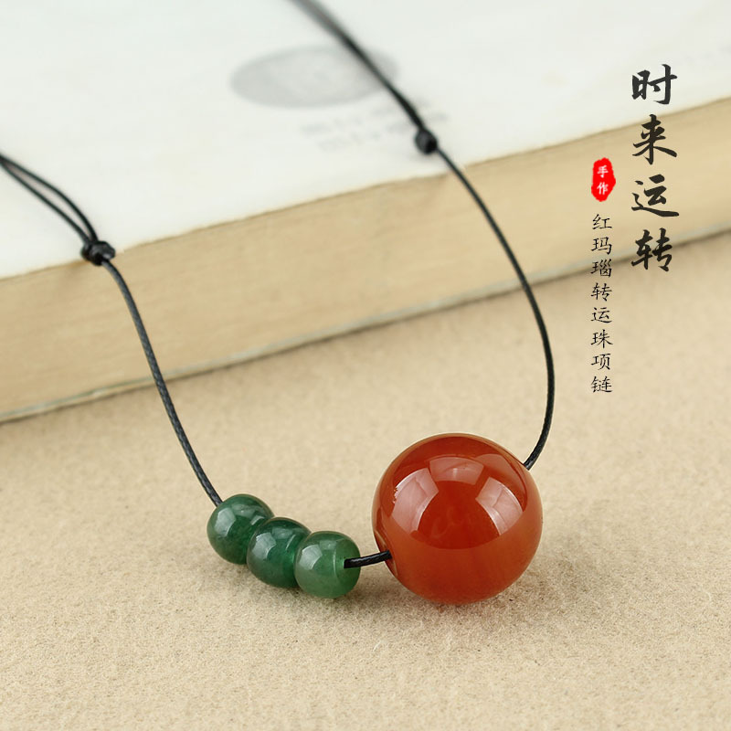 【Good sharing!】Ethnic Style Red Agate Jade Transfer Beads Short Necklace Women's Simple Retro Artistic Long Woolen Chain Cotton and Linen Accessories