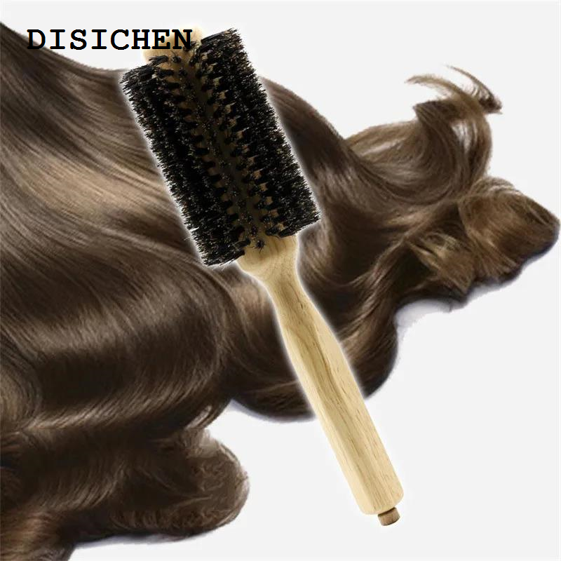 DISICHEN Affordable 6 Sizes Wood Handle Boar Bristles Round Brush Removable Tail Professional Barber Salon Hairdressing Hair Brush Hair Round Comb