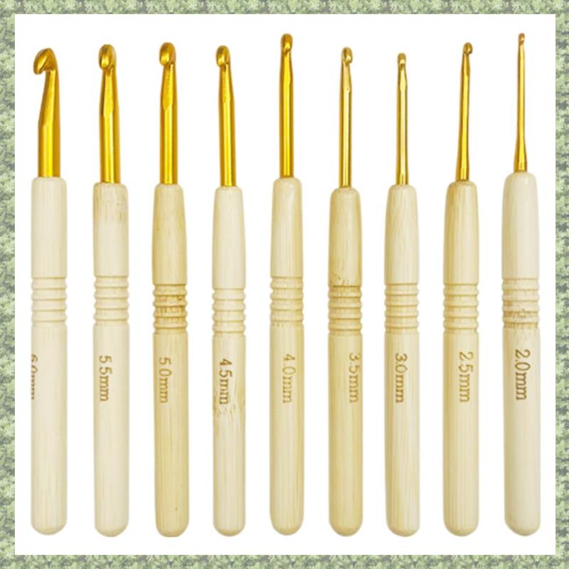 Sptrry9pcs 135mm Bamboo Crochet Hook Wooden Handle Crochet Hooks Knitting Needles Sets for Making Sewing Blankets Yarn Crafts