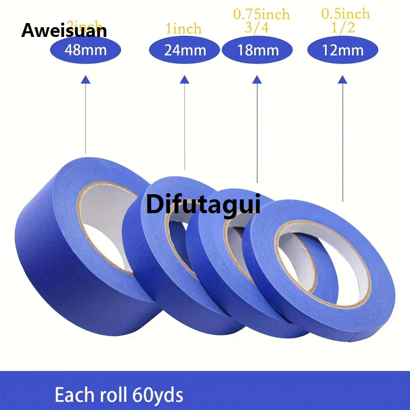 Difutagui Blue Painters Tape, 1/2 inch,3/4 inch,1 inch,2 inch, 60yds, Multi Size Painting Masking Tape, Clean Release Paper Tape for Home