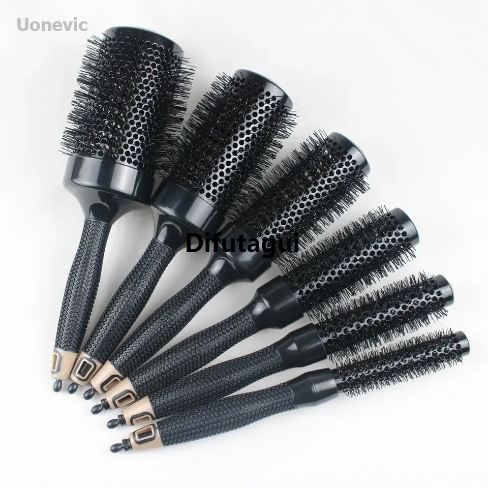 Difutagui Warm smooth hair texture wavy comb ceramic shape black cylindrical Luxury High Quality curl nylon tooth roller salon durable high temperature
