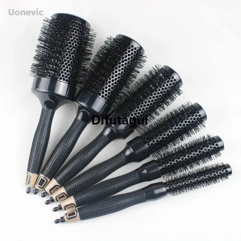 Difutagui Warm smooth hair texture wavy comb ceramic shape black cylindrical Luxury High Quality curl nylon tooth roller salon durable high temperature