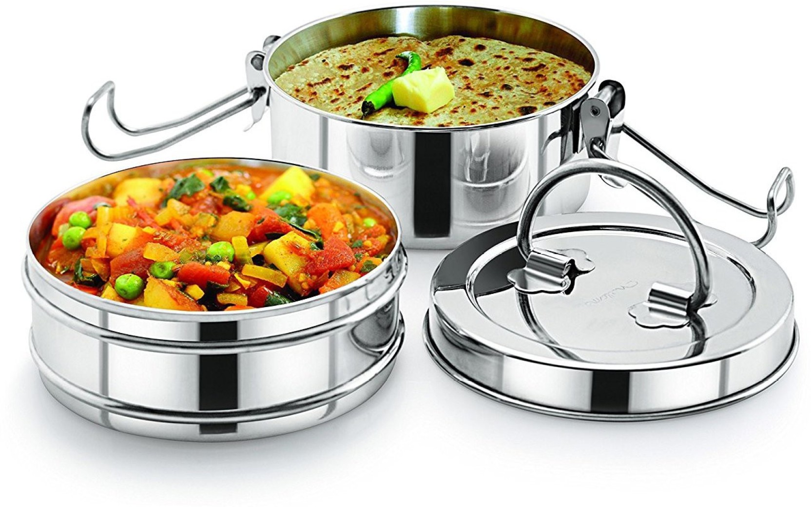 Stainless Steel Tiffin Sada, 8x2 2 Containers Lunch Box-Yagya Premiums
