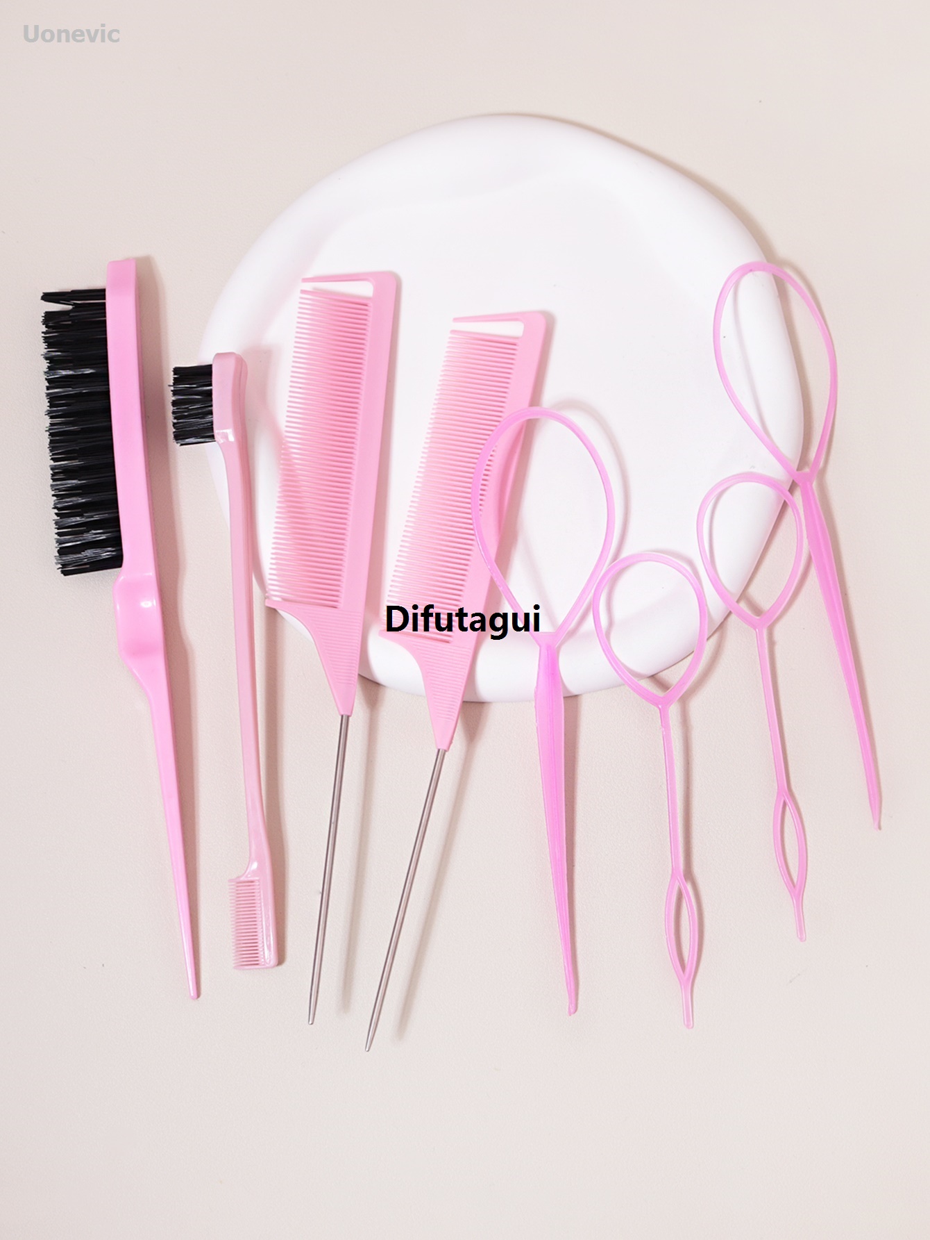 Difutagui Teasing brush, 8-piece hairstyle comb set with pointed tail Fifty percent 2025 New discount comb and edge brush, hair end tools, weaving tool ring.