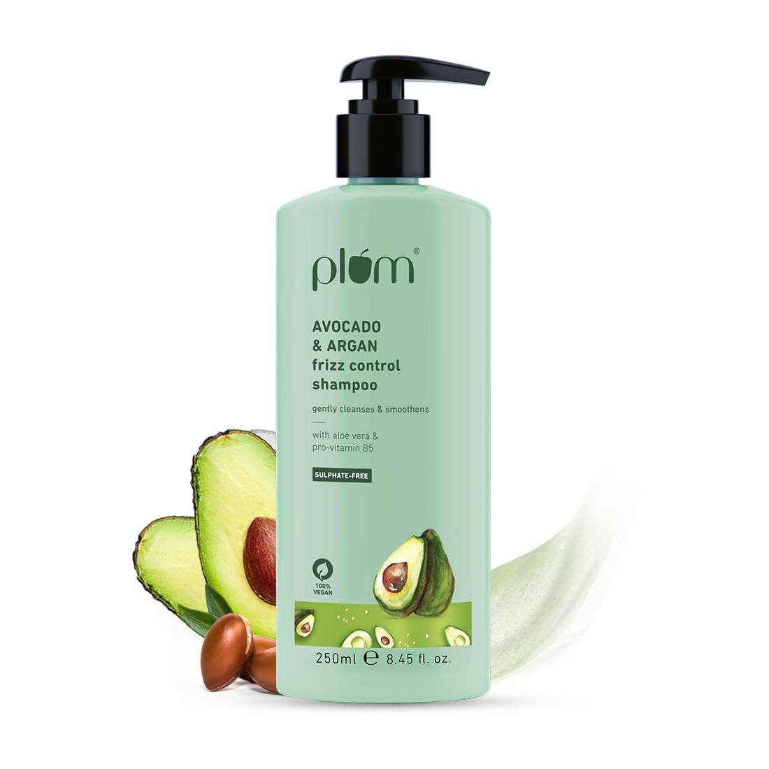 Plum Avocado & Argan Frizz Control Shampoo | for Curly, Wavy & Frizzy Hair | Parabens Free | with Aloe Vera Extract | Reduces Frizz, Retains Moisture