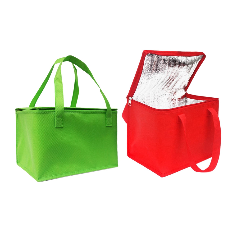 fasdaga 2x Foldable Large Cooler Bag Portable Food Cake Insulated Bag Aluminum Foil Thermal Box Waterproof Green & Red