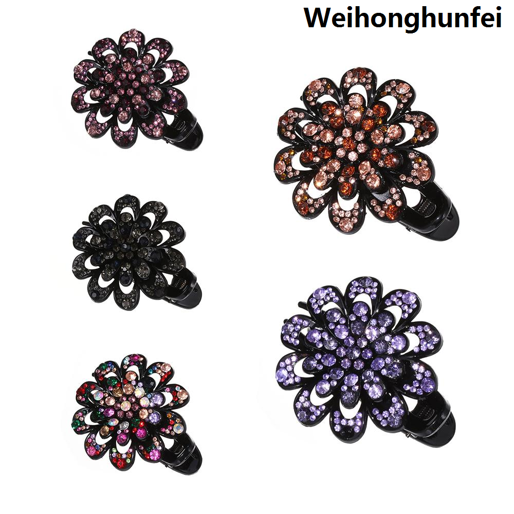 WeihonghunfeiBargain price Fashion Durable Flexible Hair Claws Crystal Flower Hairpins Rhinestone Hair Clip Dovetail Duckbill Pins