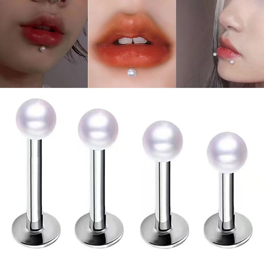 【New platform is specially for stainless steel T-shaped imitation pearl lip ring earring body piercing jewelry